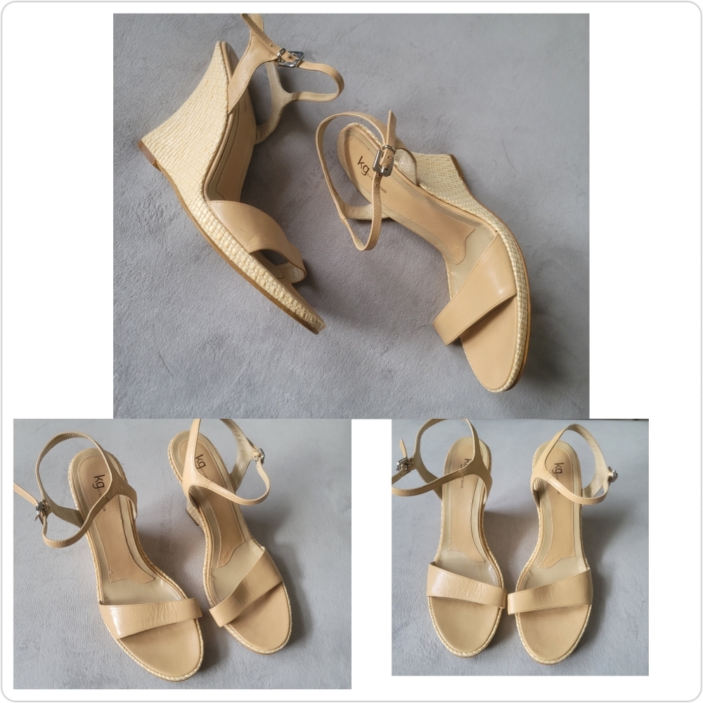 KG by Kurt Geiger Leather Strappy Jute Sandle Heels size 40 Made in Italy